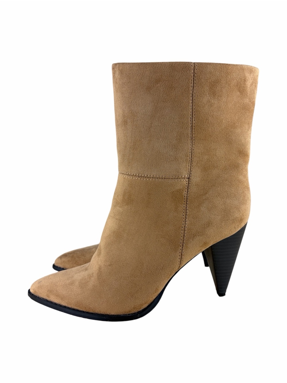 Forever 21 Faux Suede Pointed Toe Cone Heel Ankle Boots Tan Size 10